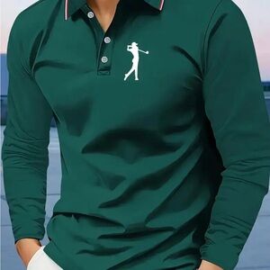 Green Long Sleeve Golf Polo Shirt